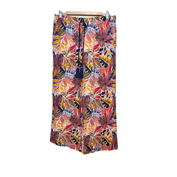 C&C California Size XL Linen Pull On Wide Leg Palazzo Pants Tropical Floral - Picture 1 of 9